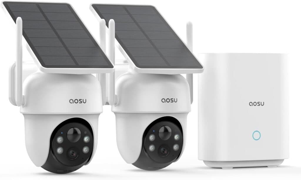 AOSU Security Cameras Outdoor Wireless, 2 Cam-Kit, Solar-Powered, 360° Pan & Tilt