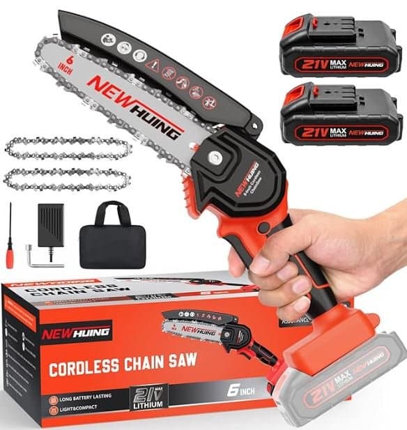6-Inch Mini Electric Chainsaw Cordless – Handheld Portable Chainsaw with 2 Batteries