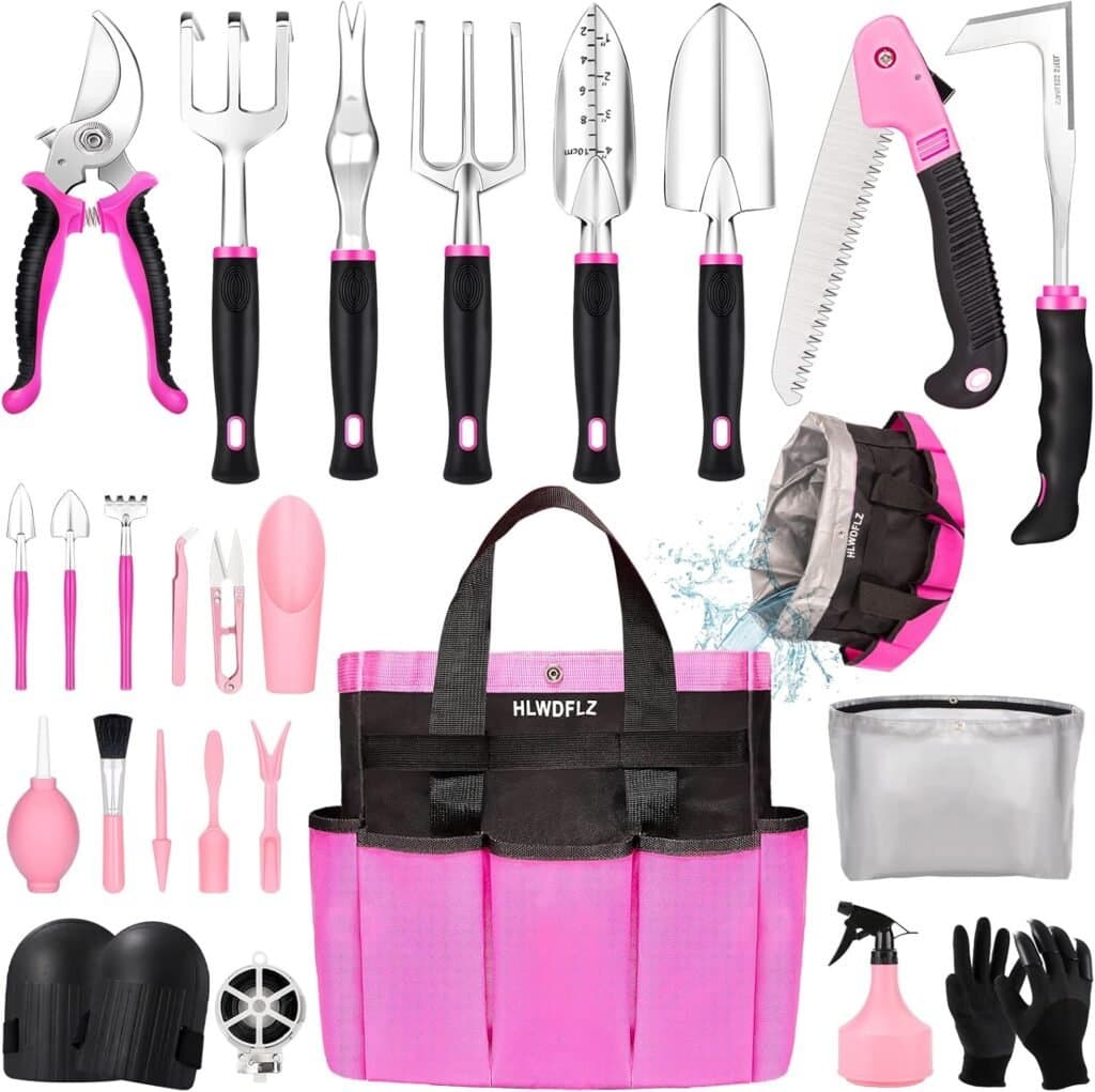 Pink Garden Tool Set – 24PCS Heavy Duty Garden Tools with Detachable Storage Bag