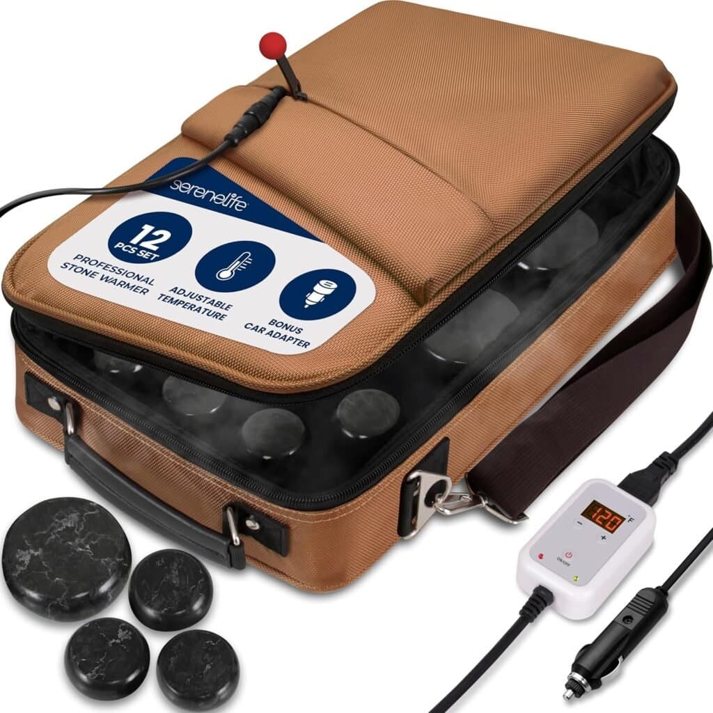 SereneLife Portable Massage Stone Warmer Set – Electric Spa Hot Stones Massager Kit